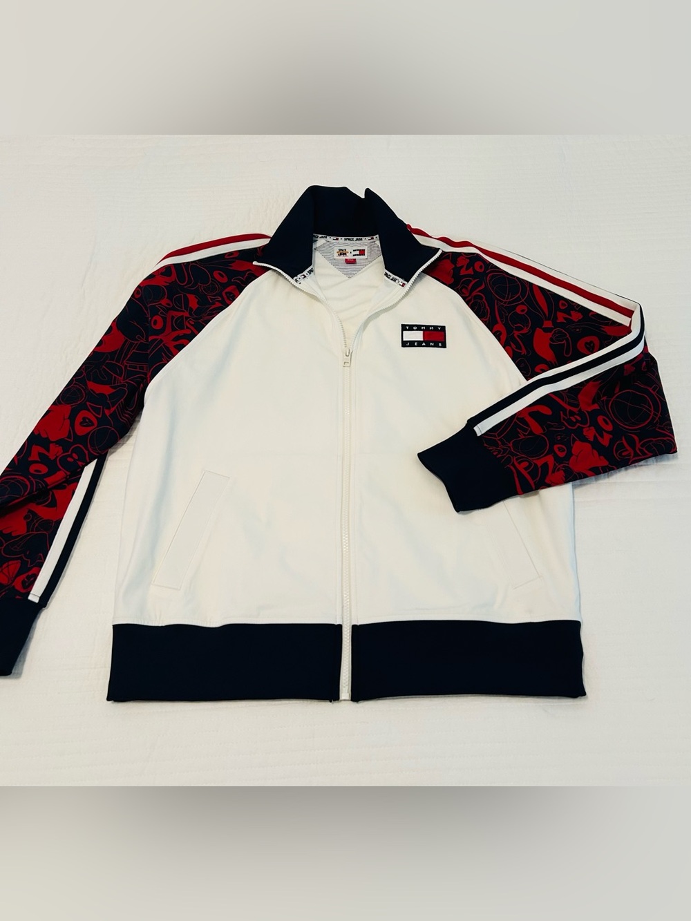 Space Jam: A New Legacy X Tommy Jeans Men's White Full Zip Track Jacket Medium